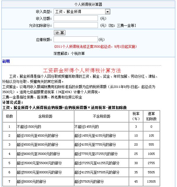 北京个人所得税计算器2015
