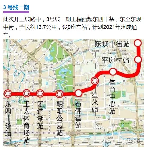 北京地铁3号线一期开工时间、开通时间及线路示意图