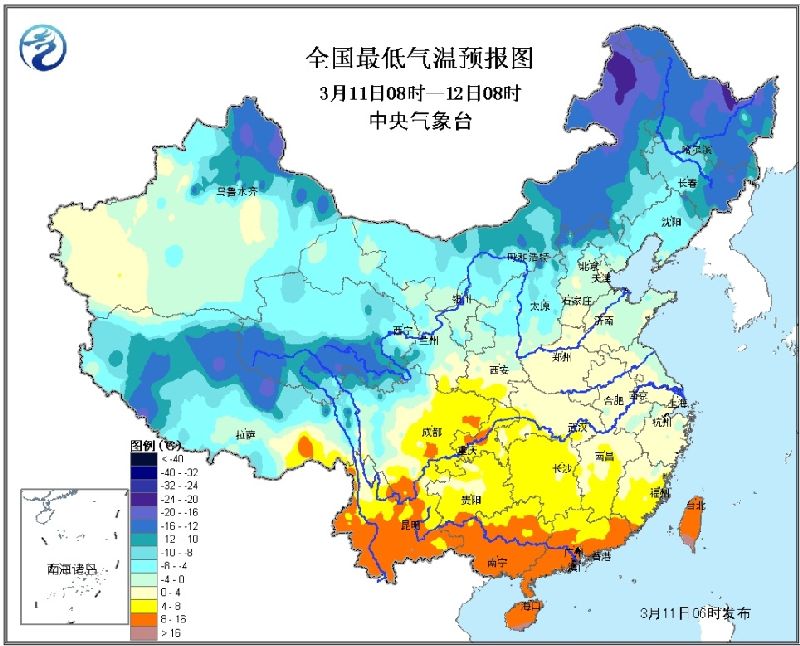 2016年3月11日未来三天全国天气预报:寒潮影响趋于结束