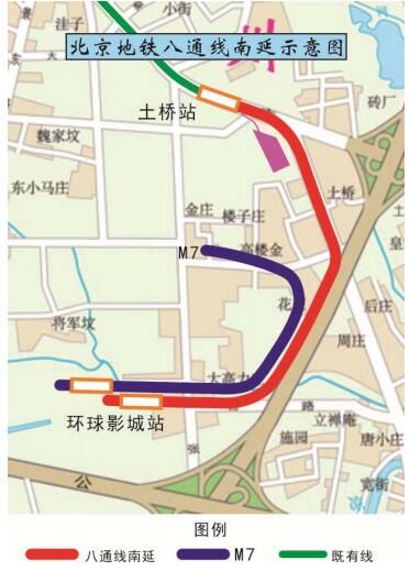 北京地铁八通线南延线路示意图,开工时间及开通时间