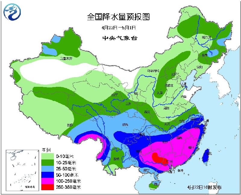 2016年4月22日未来十天全国天气预报:南方地