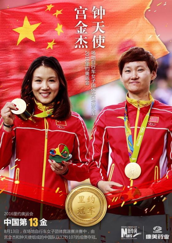 2016里约奥运会中国第13金:宫金杰钟天使获场地自行车团体竞速冠军