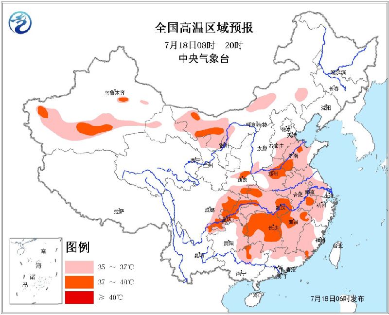 2018年7月18日未来三天全国天气预报:黄淮江