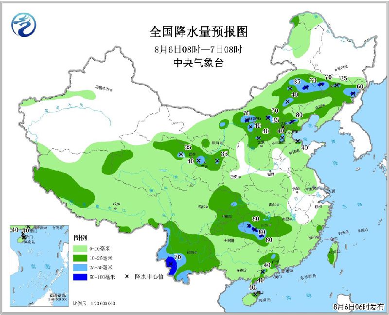 2018年8月6日未来三天全国天气预报北方有较强降水今起北方高温结束