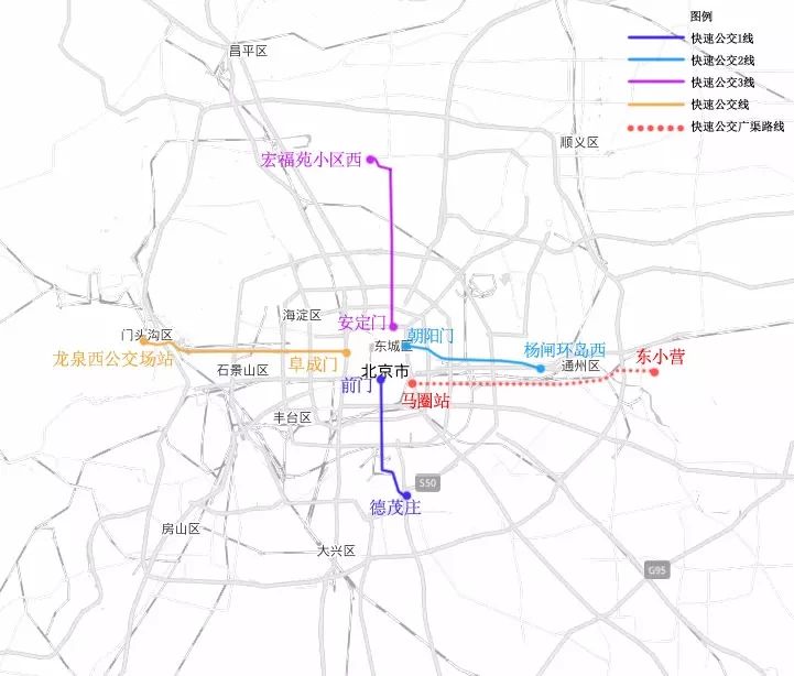 广渠路快速公交线路示意图公布  16个站点2020年通车