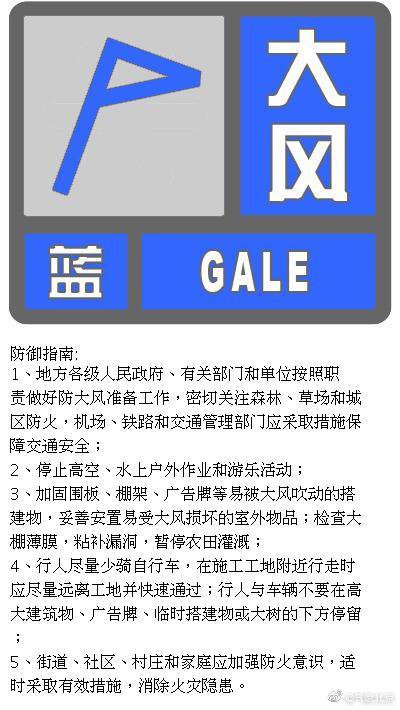 2019年12月29日07时30分北京发布大风蓝色预警信号
