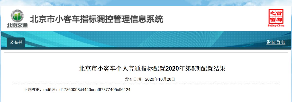 2020年第5期北京小客车摇号结果