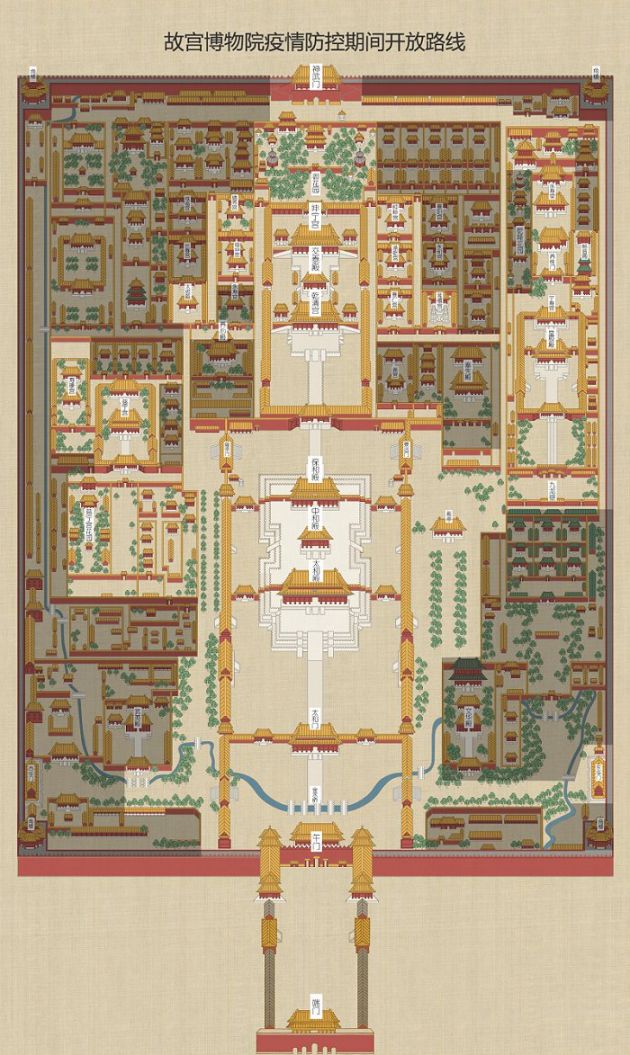 故宫导览参观地图一览: 图片来源故宫博物院官网   宫殿建筑是中国
