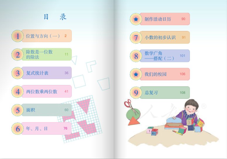 人教版小学数学电子课本目录:   数学一年级下册:    小贴士