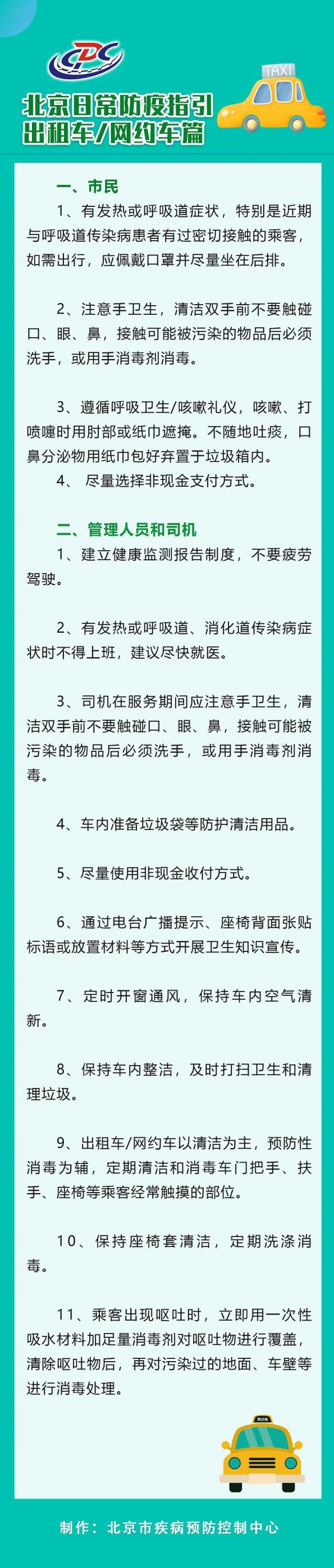 北京日常防疫指引——出租车/网约车篇