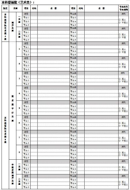 2021年北京高考志愿填报样表