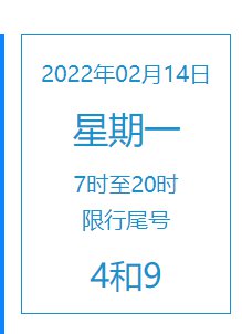2022年2月14日北京限号是多少？