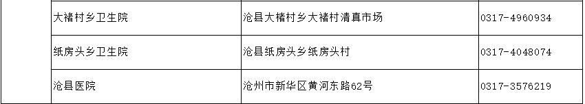 2021沧县未成年疫苗接种点汇总