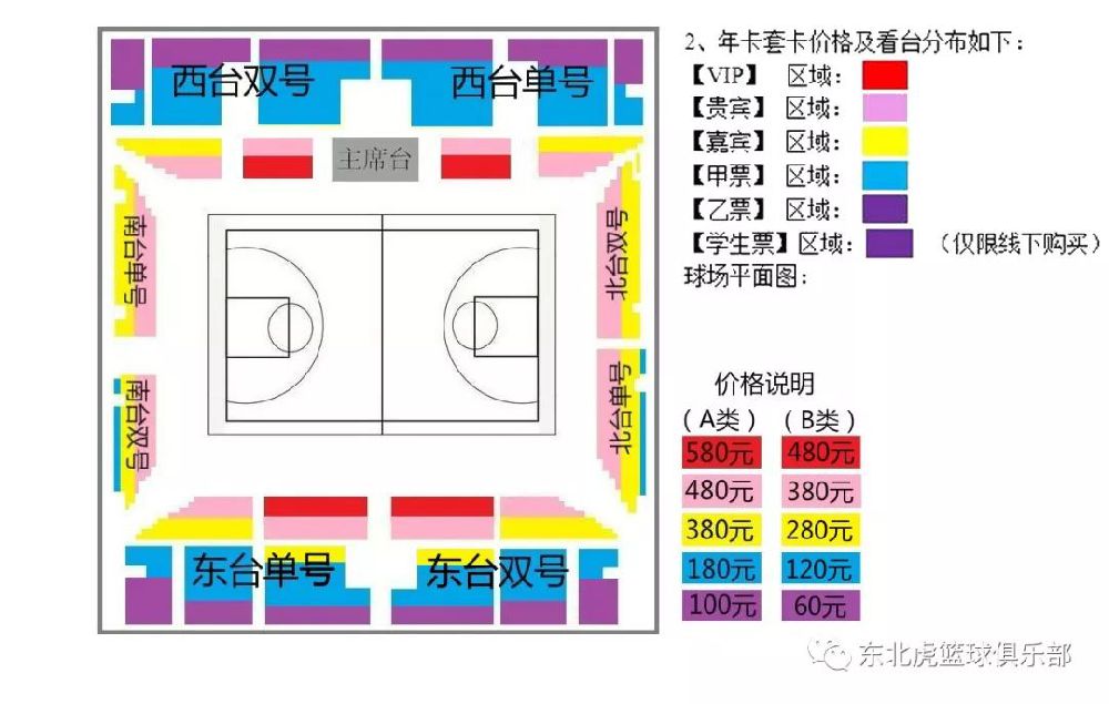 2018-2019赛季吉林九台农商银行东北虎主场座位图