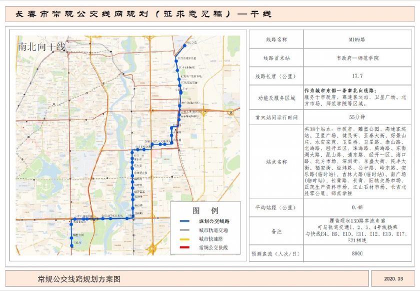 长春公交干线m109路路线图及站点设置