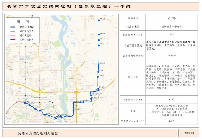 长春公交干线m310路路线图及站点设置