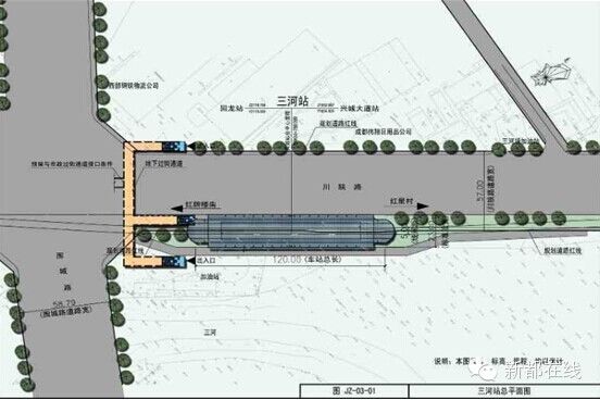 > 成都地铁3号线新都段站点位置及出入口示意图    三河站位置:三河站