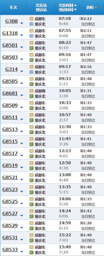 成都到重庆动车时刻表_成都到重庆高铁时刻表