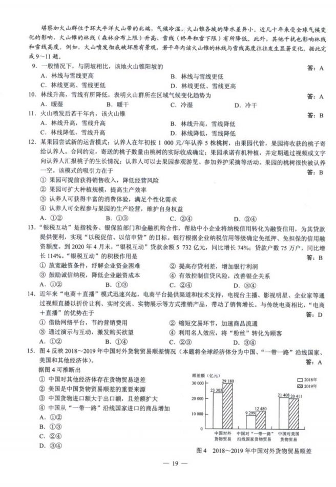 2020四川高考（全國卷3）文綜試題及答案