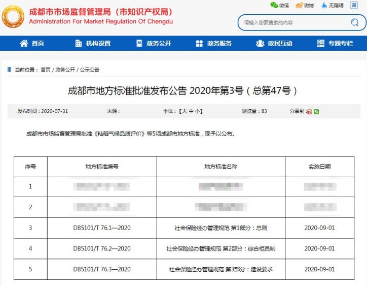 2020年成都市社会保险地方标准