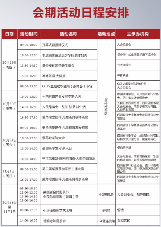 成都茶博会2021会期活动日程安排