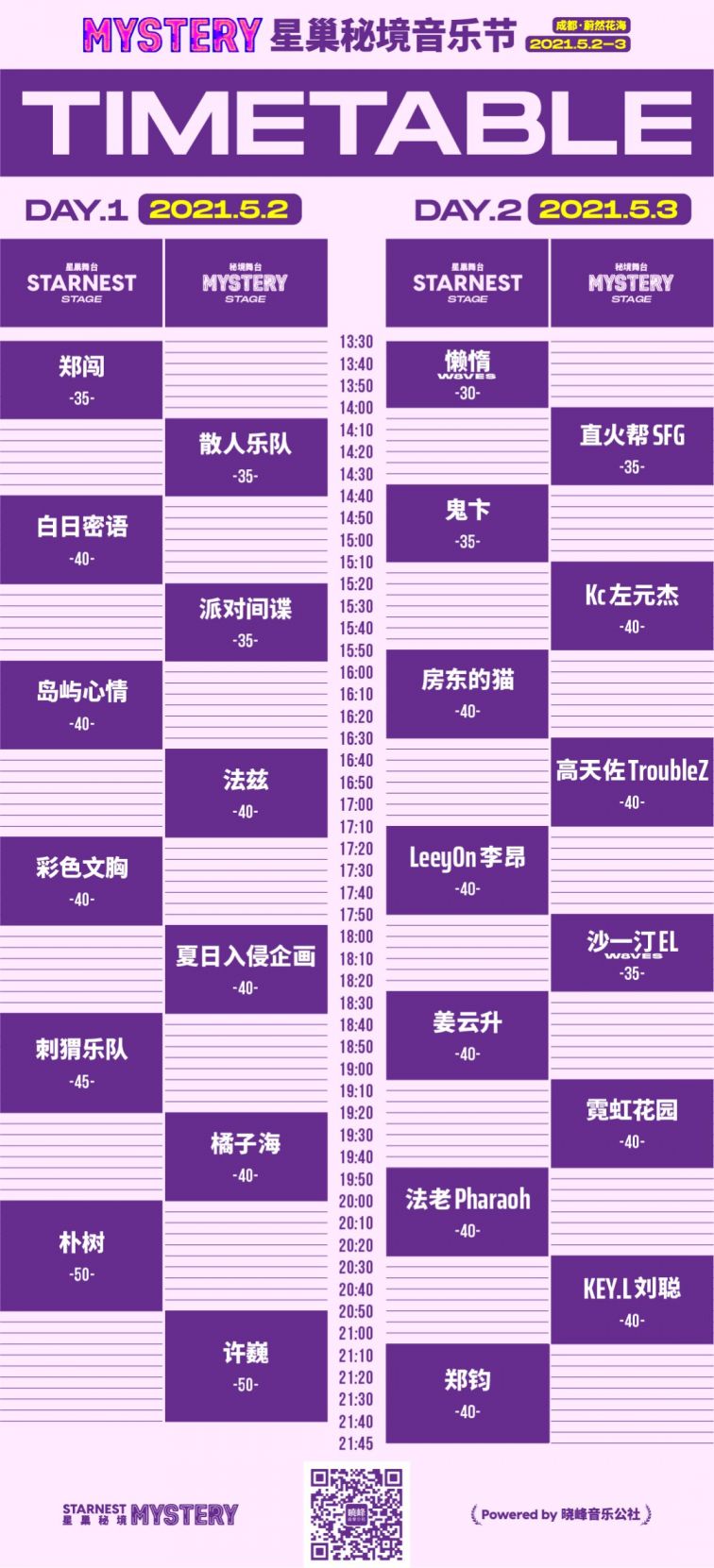 成都2021星巢秘境音樂節時間表