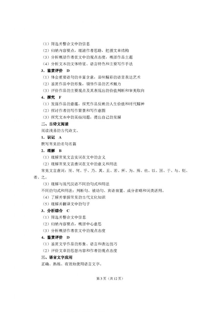 重庆高中学业水平考试语文考试说明（含复习资料）