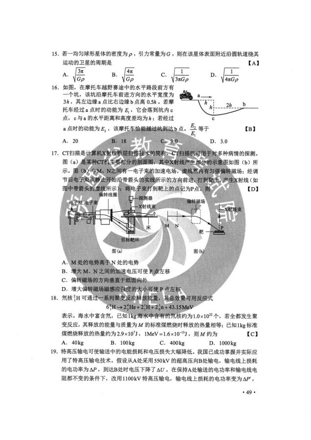 2020重庆高考理综试卷原文及答案（附估分入口）