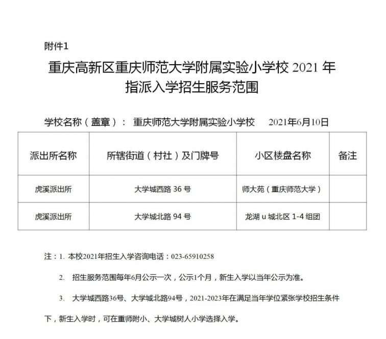 2021重庆高新区小学划片范围