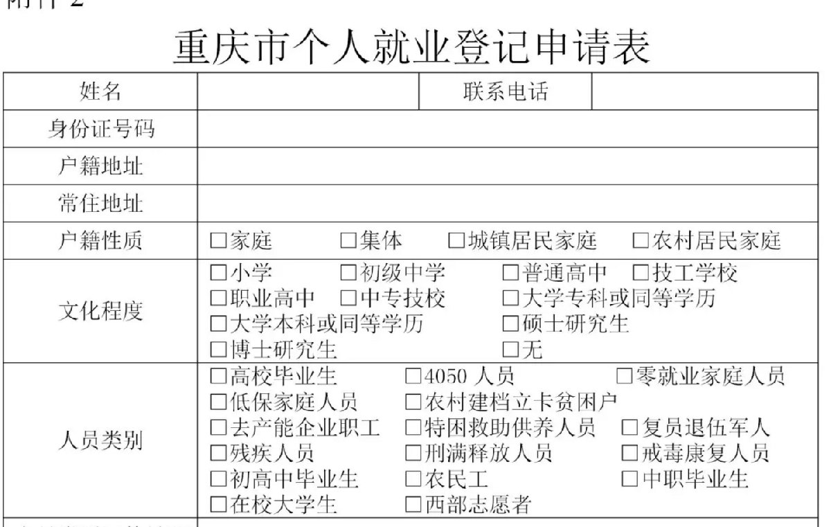 重庆就业登记申请表下载