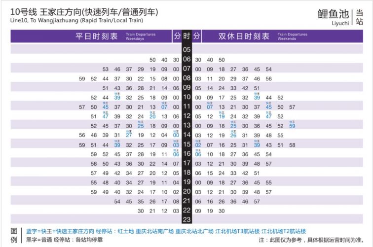 重庆直快列车10号线时刻表