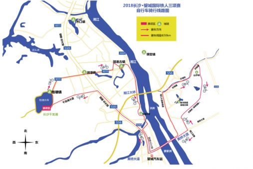 2018望城铁人三项赛比赛路线图(跑步 自行车骑行 游泳)