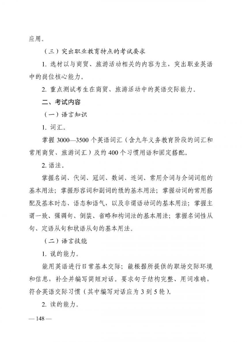 2022湖南对口招生英语类专业考试基本要求及考试大纲一览