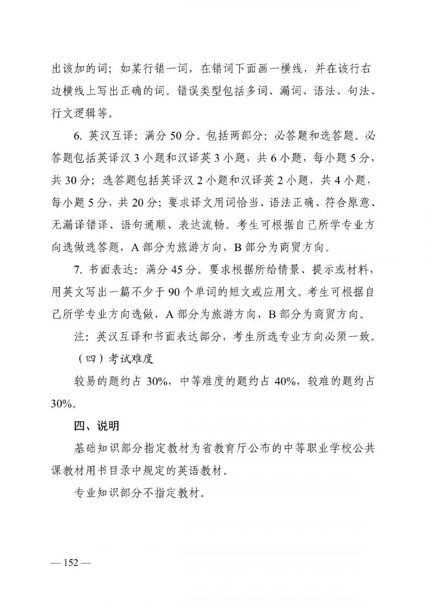 2022湖南对口招生英语类专业考试基本要求及考试大纲一览
