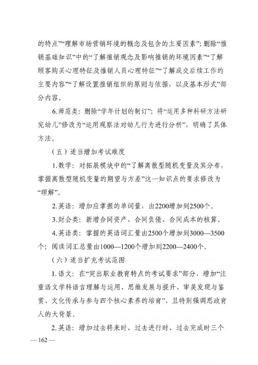 2022湖南普通高等学校对口招生考试基本要求及考试大纲修订说明