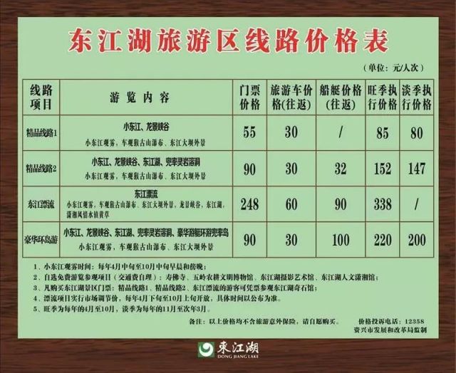 2020郴州东江湖景区门票及收费项目一览
