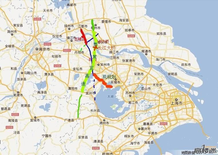 常宜高速沿途走向:路线起自常州西绕城高速鸣凰枢纽,经