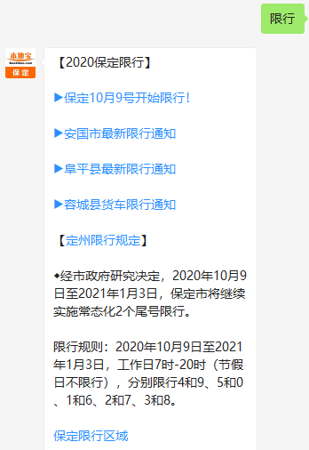 2021保定限行最新规定时间范围尾号