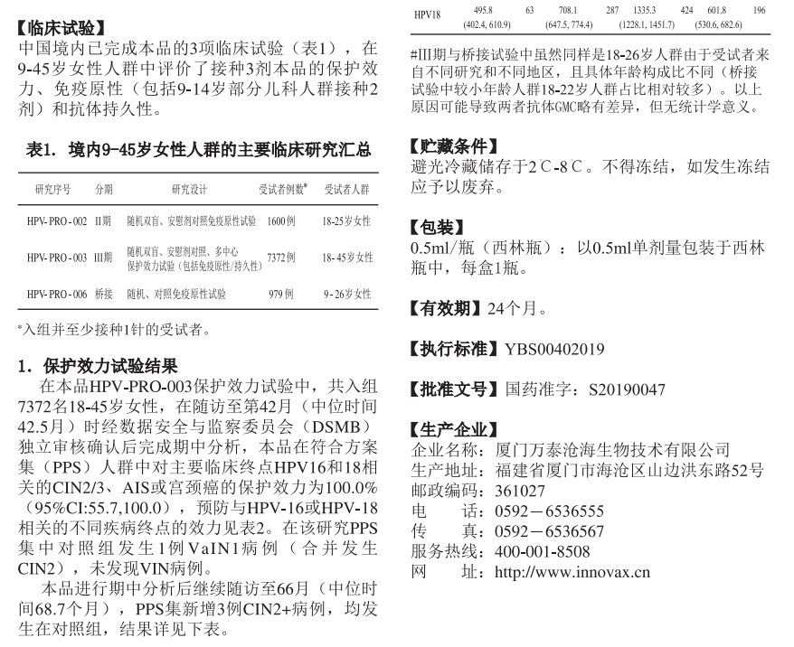 国产2价宫颈癌疫苗馨可宁中文说明书