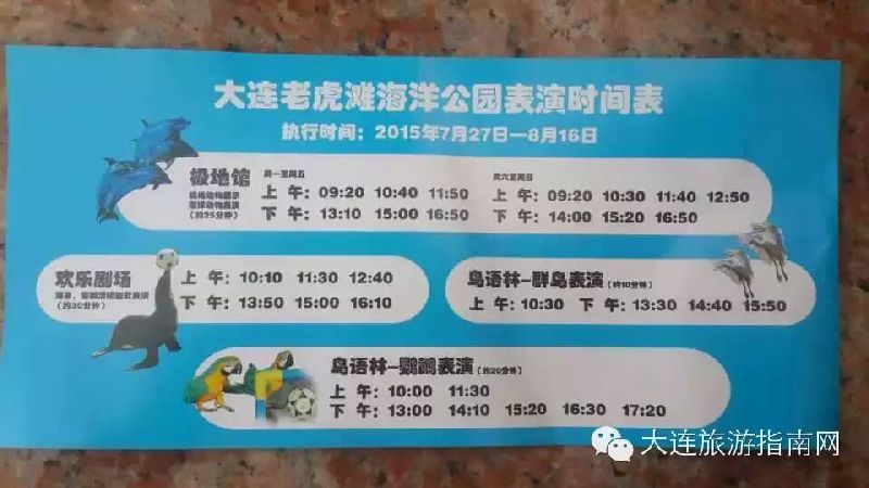 7月27日-8月16日老虎滩表演活动时间安排
