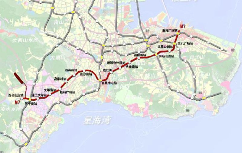 【大连地铁7号线线路图】大连地铁7号线预期工期至2020年完成通车.