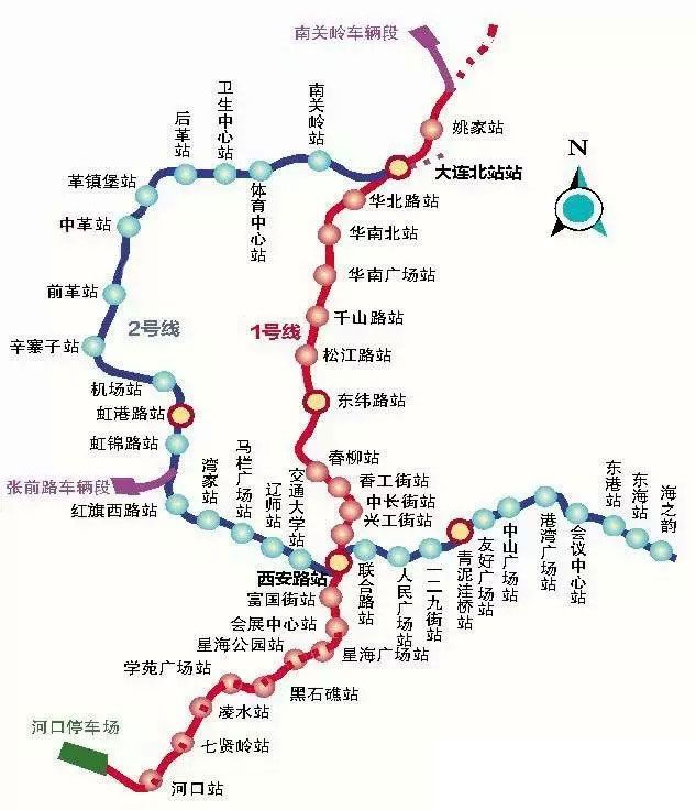 (图)大连地铁1号线二期工程线路图