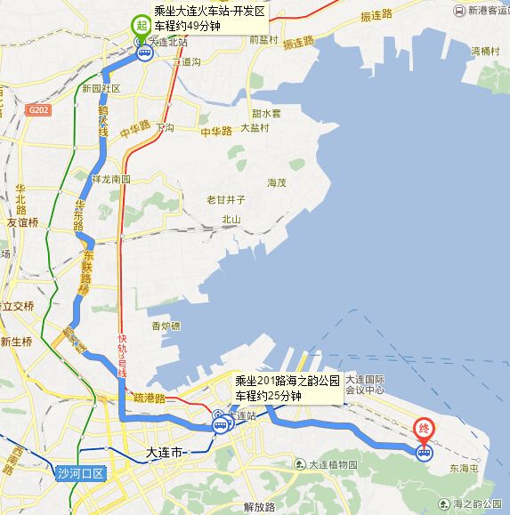 大连交通 大连热门地图 大连交通地图 > 大连北站到海之韵公园交通