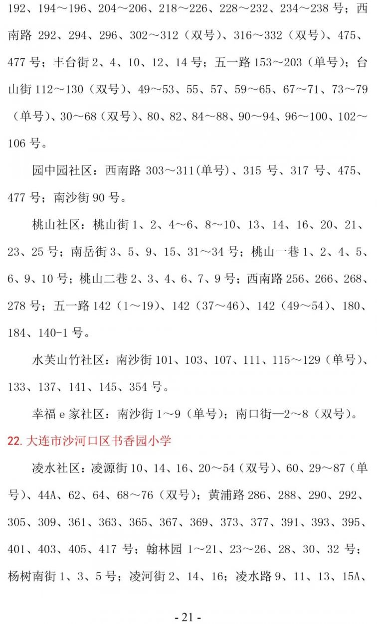 大连沙河口区学区划分2020