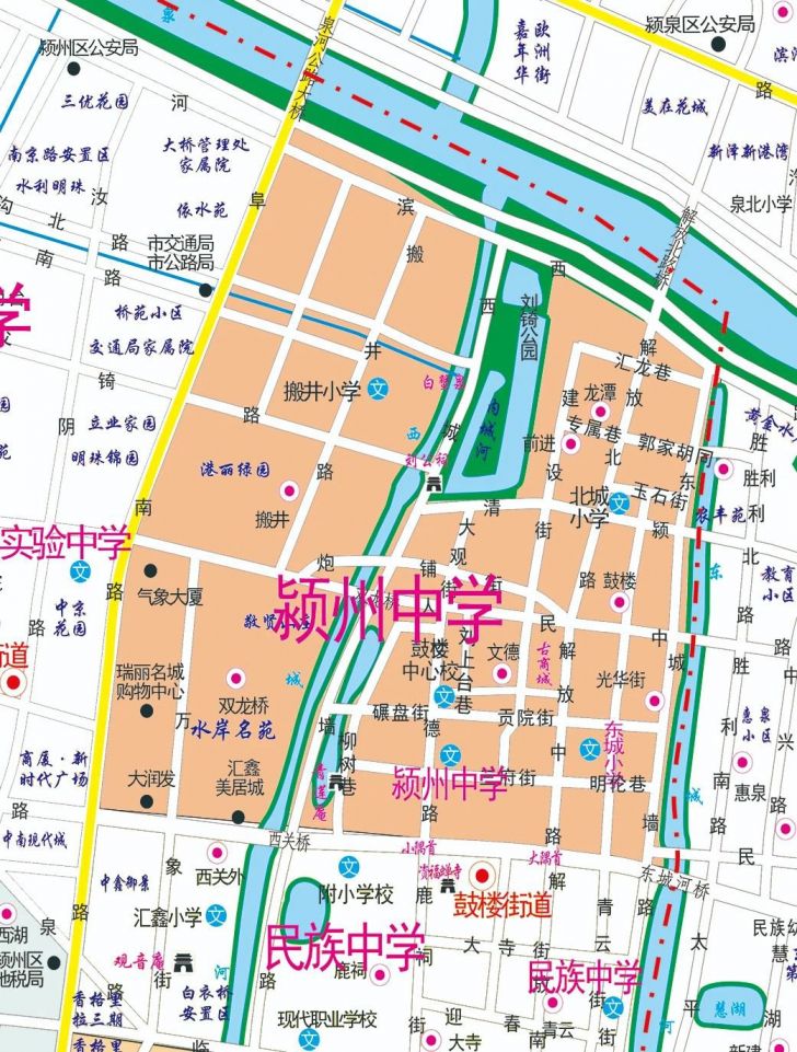 阜阳市颍州区2021年城区公办中学学区高清示意图