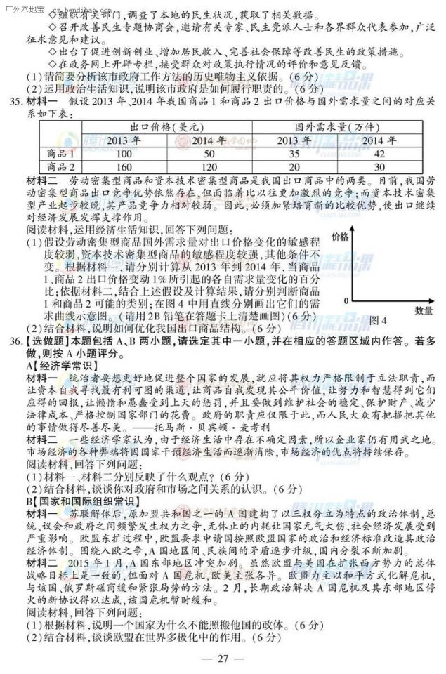 2015年江苏高考文综试题及答案一览(政治)