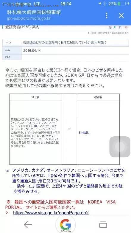 2016韩国免签政策：5月1日起日本签证不可免签入境韩国