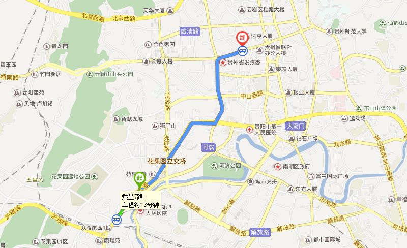 贵阳交通 贵阳热门地图 贵阳旅游地图 > 贵阳花果园到喷水池怎么走