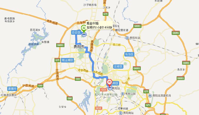 贵阳交通 贵阳热门地图 贵阳旅游地图 > 贵阳市白云公园到贵阳火车站