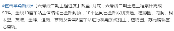 2016年2月广州地铁6号线二期进展：土建完成90%
